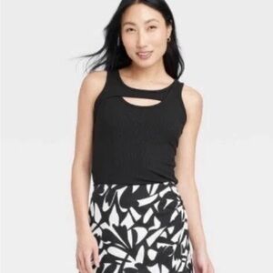 Women’s A New Day Keyhole Cut-Out Ribbed Tank Top Black XS